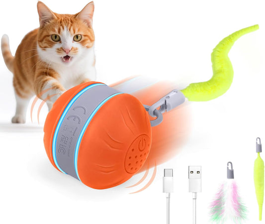 AIERSA Interactive Cat Toys for Indoor Adult Cats, Automatic Self-Play Cat Ball Toy for Kitten to Keep Them Busy, Electric Moving Chase Toy (Orange)