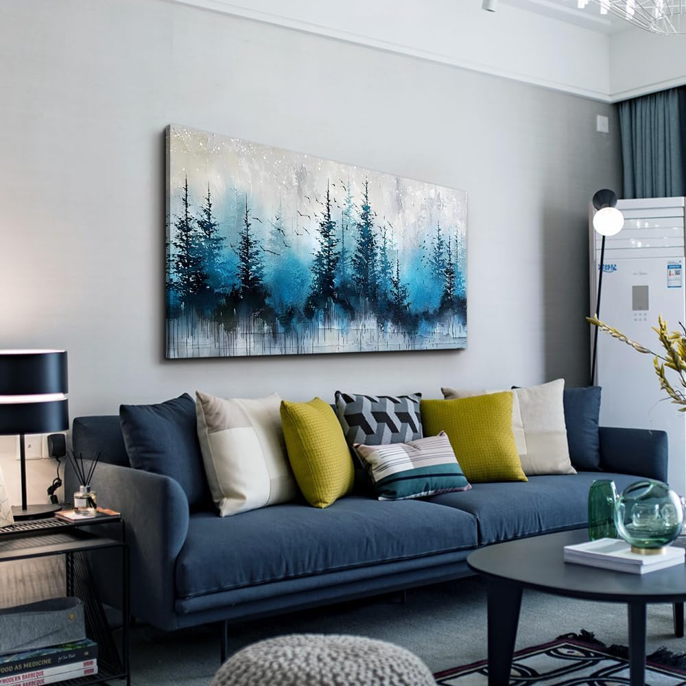 hyidecorart Framed Wall Art For Living Room Wall Decor For Office Misty Forest Trees Pictures Scenery Abstract Wall Painting Artwork Bedroom Decoration Canvas Prints Art Home Room Posters Hang Easy