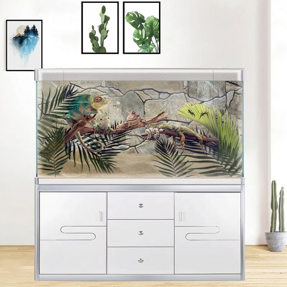 48X18IN Marble Aquarium Background, Art Marble Aquarium Background, Natural Marble Glass Terrarium Background with 8 EVA Double-Sided Tape