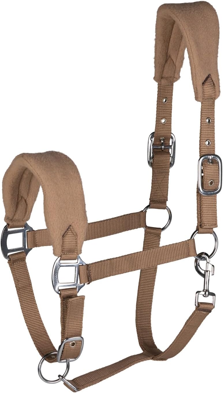 HORZE Kiel Adjustable Horse Halter with Fleece Padding - Tan - Horse