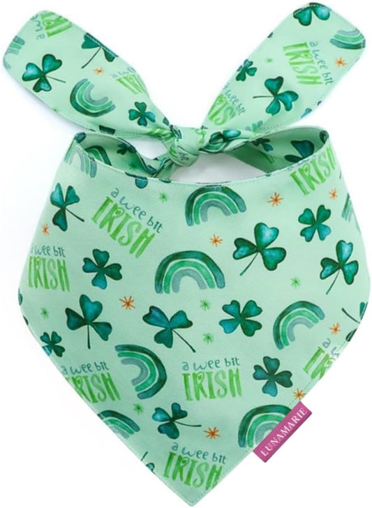 LunaMarie - Luxury Pet Birthday Bandanas -Premium & Silky Poly Fabric | 100% Handmade | Custom Shape Dual Layered (A Wee Bit Irish, X-Small)