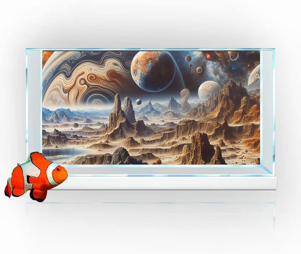 30X12IN Cosmic Spaceterrarium Background, Cool Parallel Space Themed Aquarium Reptile Habitat Background, Aquarium Background with 10EVA Double-Sided Tape
