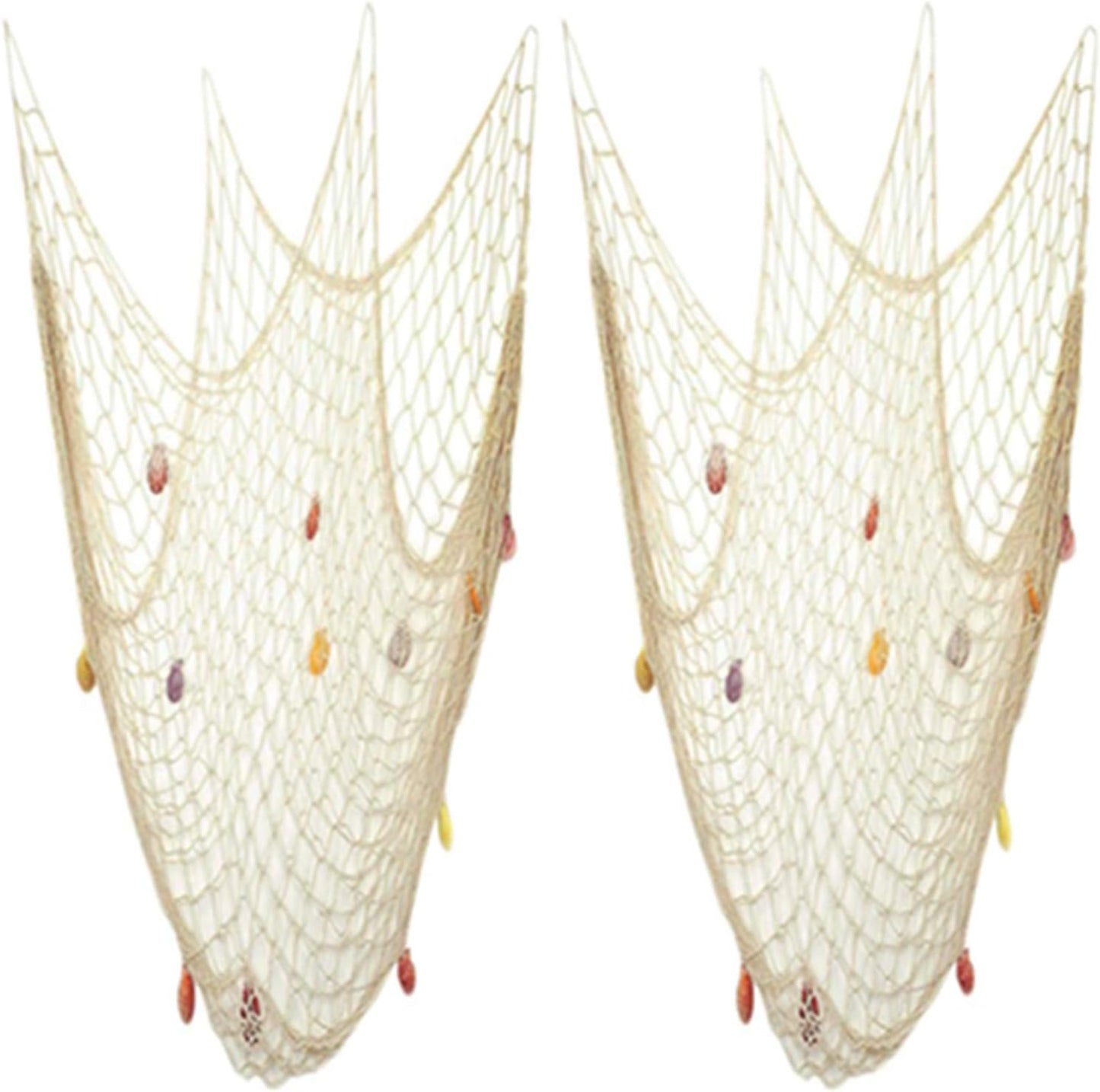 Nature Fish Net Wall Decoration with Shells, Ocean Themed Wall Hangings Fishing Net Party Decor for Pirate Party,Wedding,Photographing Decoration (Fishnet-2pack-Beige)