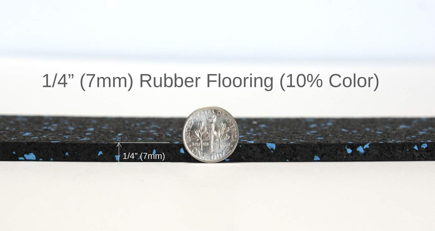 American Floor Mats 1/4in (7mm) Thick 10% Blue 4' x 7' Heavy Duty Rubber Rolls, Protective Exercise Mats, Home Gym Rubber Flooring