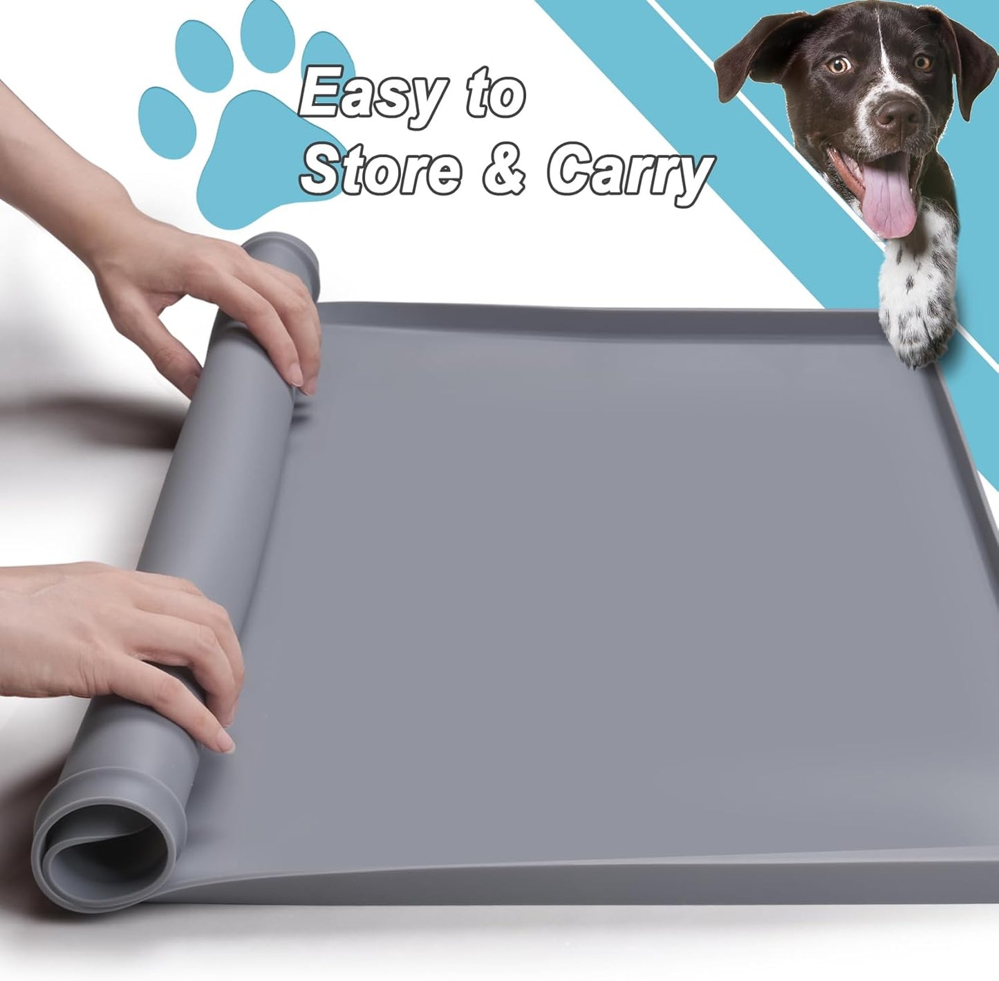 Pee Pad Tray Holder for Dog,Silicone Dog Puppy Pad Holder,24" x 24" No Spill Raised Lip High Edge Leak-Proof Mat Holder for Training Pads,Square Potty Trays for Home Floor Protection 6 Clamps