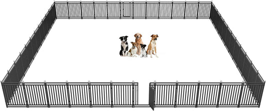 Dog Fence Outdoor Indoor, 40 Inch Height 48 Panels Dog Playpen for Large/Medium/Small Dogs Metal Dog Pen for Yard Camping and RV | Black-Silver