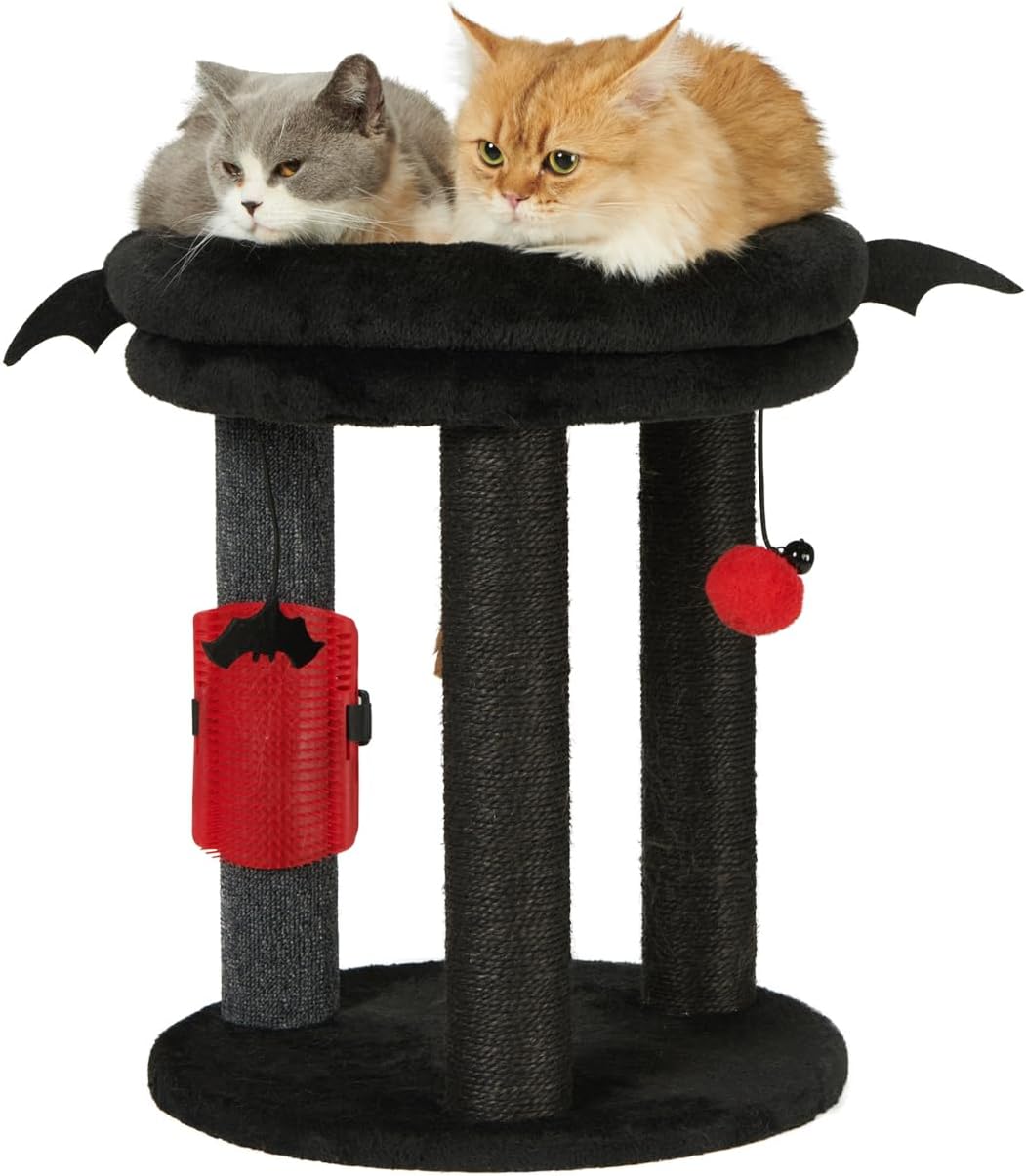 MECOOL 4in1 Small Cat Tree,Scratching Post with Tower Soft Bed, Sisal Carpet Jute Posts with Three Hanging Ball Toys and Massage Brush for Indoor Cats and Kittens