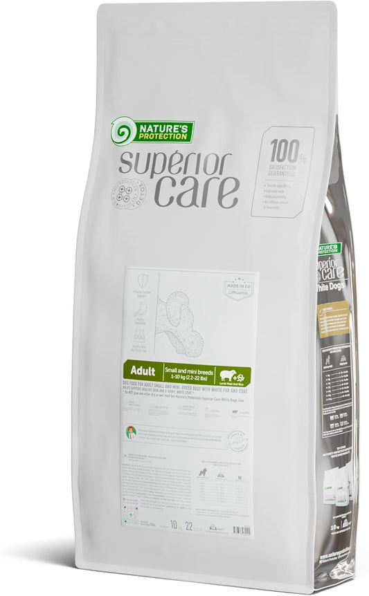 Nature's Protection Superior Care White Dogs Rice Based Dry Dog Food - High Protein, Tear Stain Dog Food for Small & Mini Breeds Light Coated Adult Dogs, Fresh Pet Meal, Lamb and Rice, 22 lb