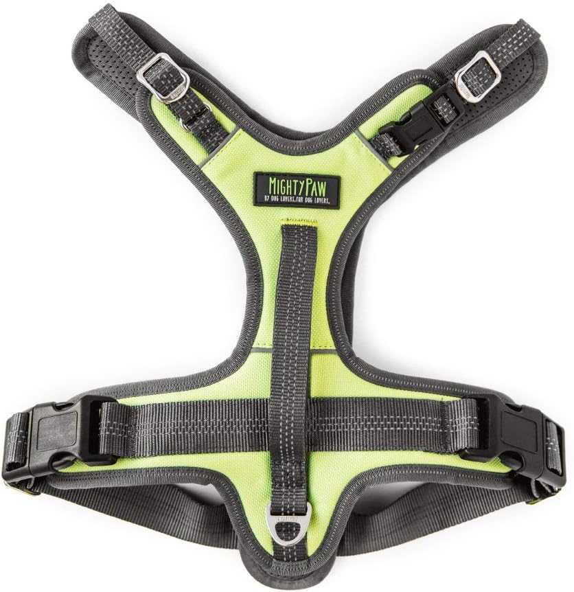 Mighty Paw Sport Harness 2.0 - Padded Canine Accessory - Adjustable Neck and Chest Straps - Enhanced Visibility with Reflective Stitching - Dog Padded Harness with Handle - Large - Green