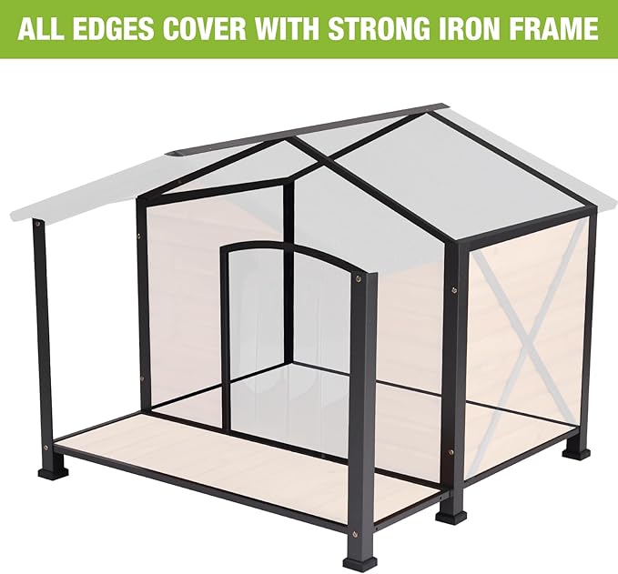 Dog House Outdoor & Indoor Unique All-Around Iron Frame Dog Kennel for Winter with Raised Feet for Small & Medium & Large Dogs,Weatherproof Roof (41.6 “L×41.4”W×34.1“H)