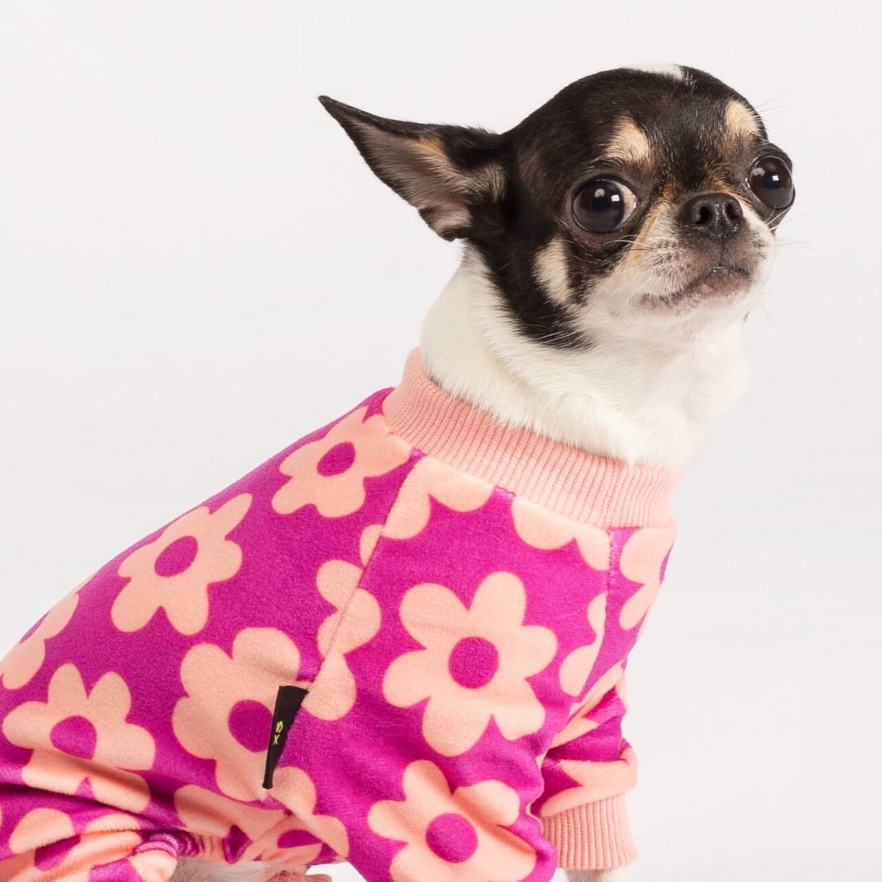 Fitwarm Flower Fleece Dog Pajamas, Warm Winter Dog Clothes for Small Dogs Girl, Cozy Pet Onesie with Feet, Pink, Small