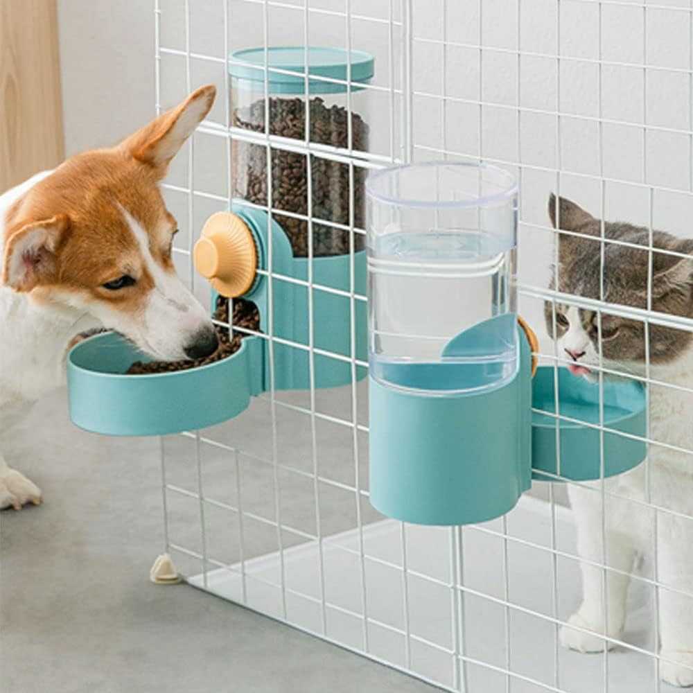 Pet Hanging Automatic Feeders Drinking Bowls 40oz, Auto Gravity Pet Feeding Water Set, Cage Pet Feeding Bowls Dispenser for Cats Dogs Puppy, Rabbit Hamsters Chinchilla Hedgehog (Green-Water)