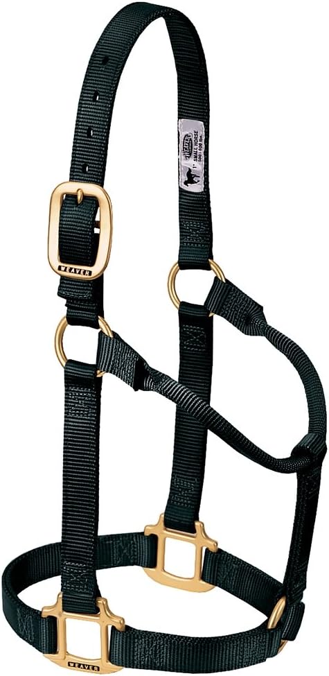 Weaver Equine Nylon Horse Halter, Triple-Ply Cheek Design, Original Non Adjustable Halters for Horses, Equine Tack,Average Size, Black