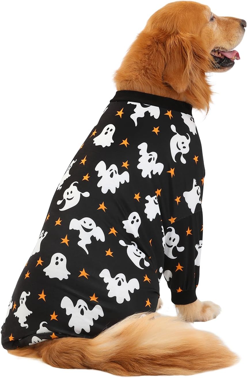 HDE Dog Pajamas One Piece Jumpsuit Lightweight Dog PJs Shirt for M-3XL Dogs Ghostly Stars - XL