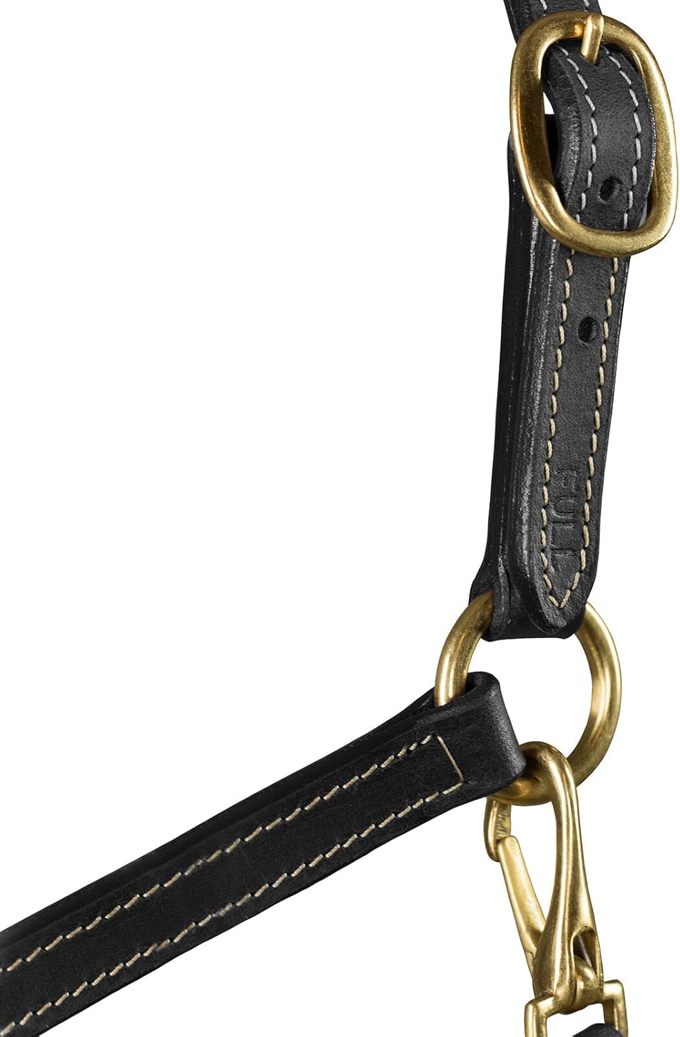 HORZE Fremont Soft Synthetic Leather Horse Halter | Fully Adjustable with Brass Hardware & Contrast Stitching - Black - Horse
