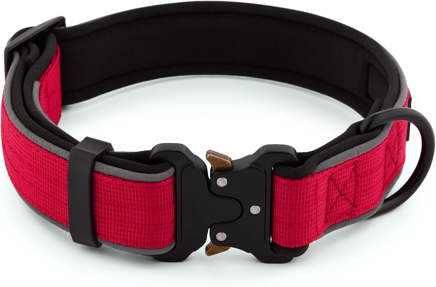 Plutus Pet Tactical Dog Collar, Reflective, Adjustable Heavy Duty Dog Collar, Soft Padded and Comfortable, for Small Medium and Large Dogs (Red, L)