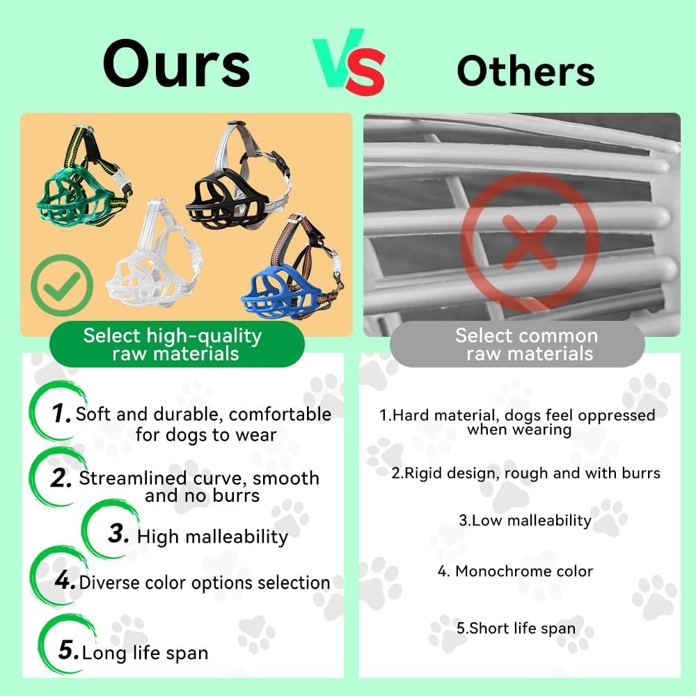 Dog Muzzle, Basket Muzzle for Small Medium Large Dogs, Anti-Biting and Chewing, Lightweight & Sturdy Cage Design, Allows Panting & Drinking, Ideal for Grooming & Training(Green Size XL)