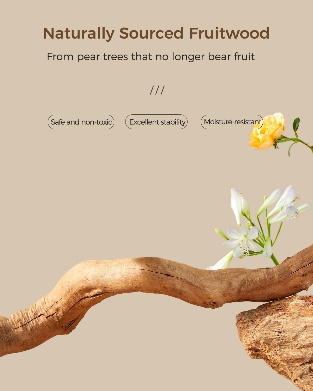 Modern Cat Tree Tower for Large Cats, Wood Cat Tower with Natural Scratching Post, Solid Wood Condo, Real Branch Luxury Cat Furniture with Curved Bed, Top Basket, White