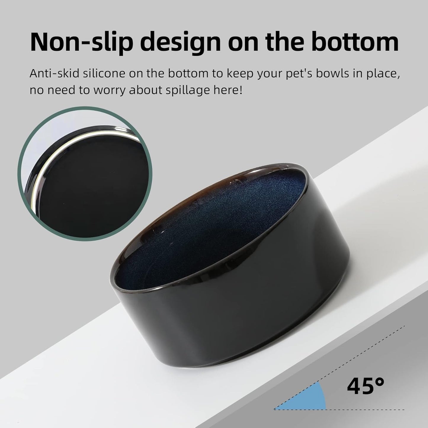 Ceramic 7.3inch Raised Dog Bowl Set, Elevated with Wooden Stand, Food and Water Bowl for Medium Breed Dogs, Weighted Dog Dishes, Pet Feeder(Starry Sky)