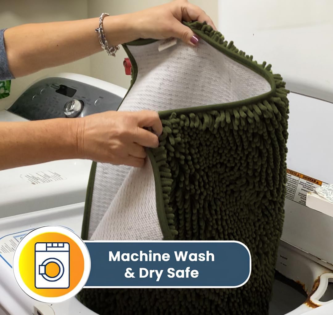 Muddy Mat® Original Dog Door Mat for Muddy Paws, Super Absorbent Microfiber, Non-Slip Washable Pet Rug, Quick Dry Chenille Entryway Carpet, Machine Washable Indoor Outdoor mat, Army Green 19"x30"