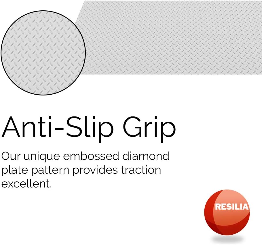 RESILIA Heavy Duty Garage Floor Runner & Protector Mat - Slip Resistant Diamond Plate PVC Mats - Water, Spill, & Stain Resistant, Silver (4 feet x 8 feet)
