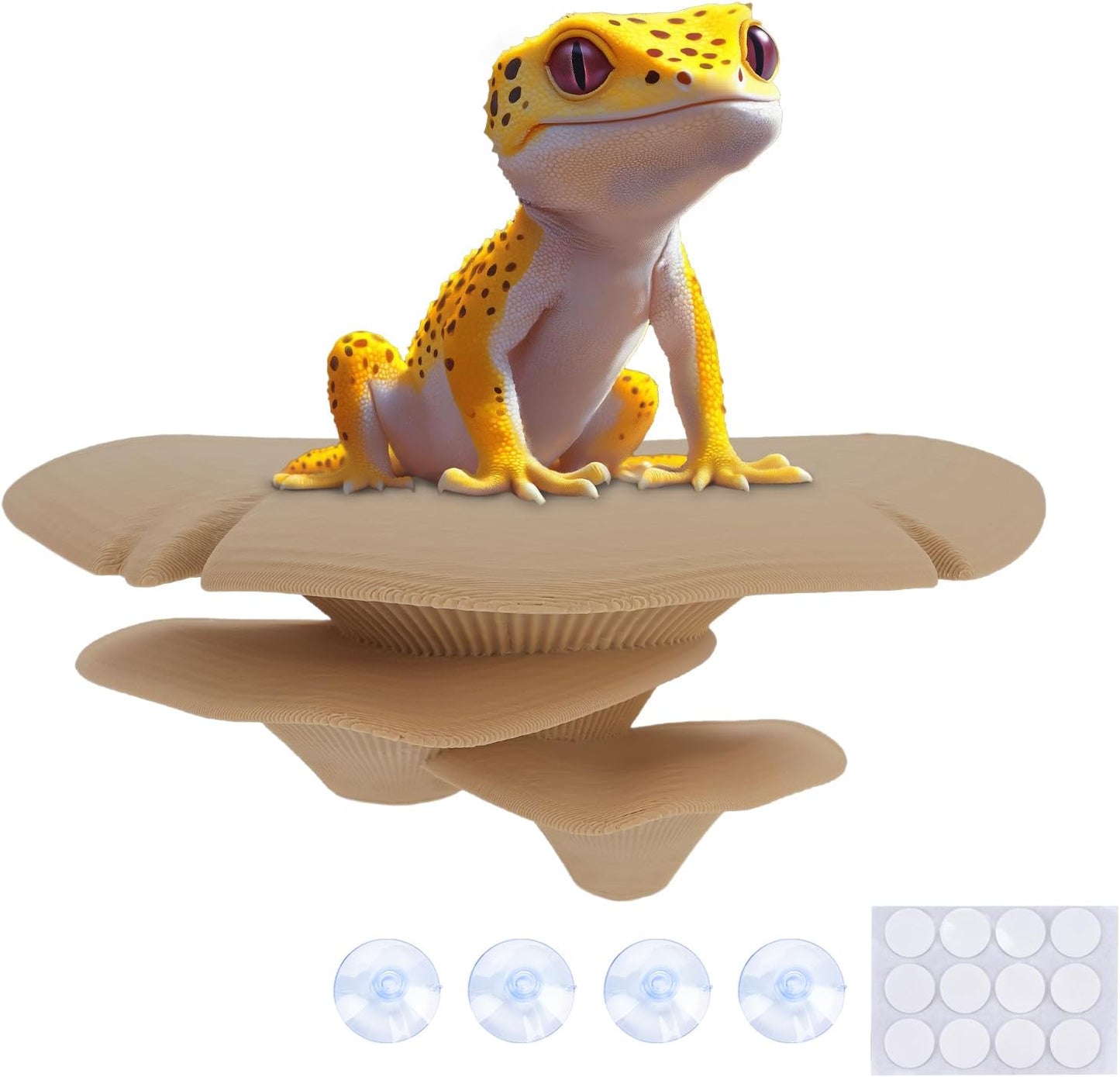 Mushroom Decor for Reptile Tank, Fish Tank, Pet-Safe Bearded Dragon Tank Accessories, Realistic Terrarium Plants for Leopard Geckos, Crested Geckos, Tree Frogs, Snakes (Almond, Trio Cap)