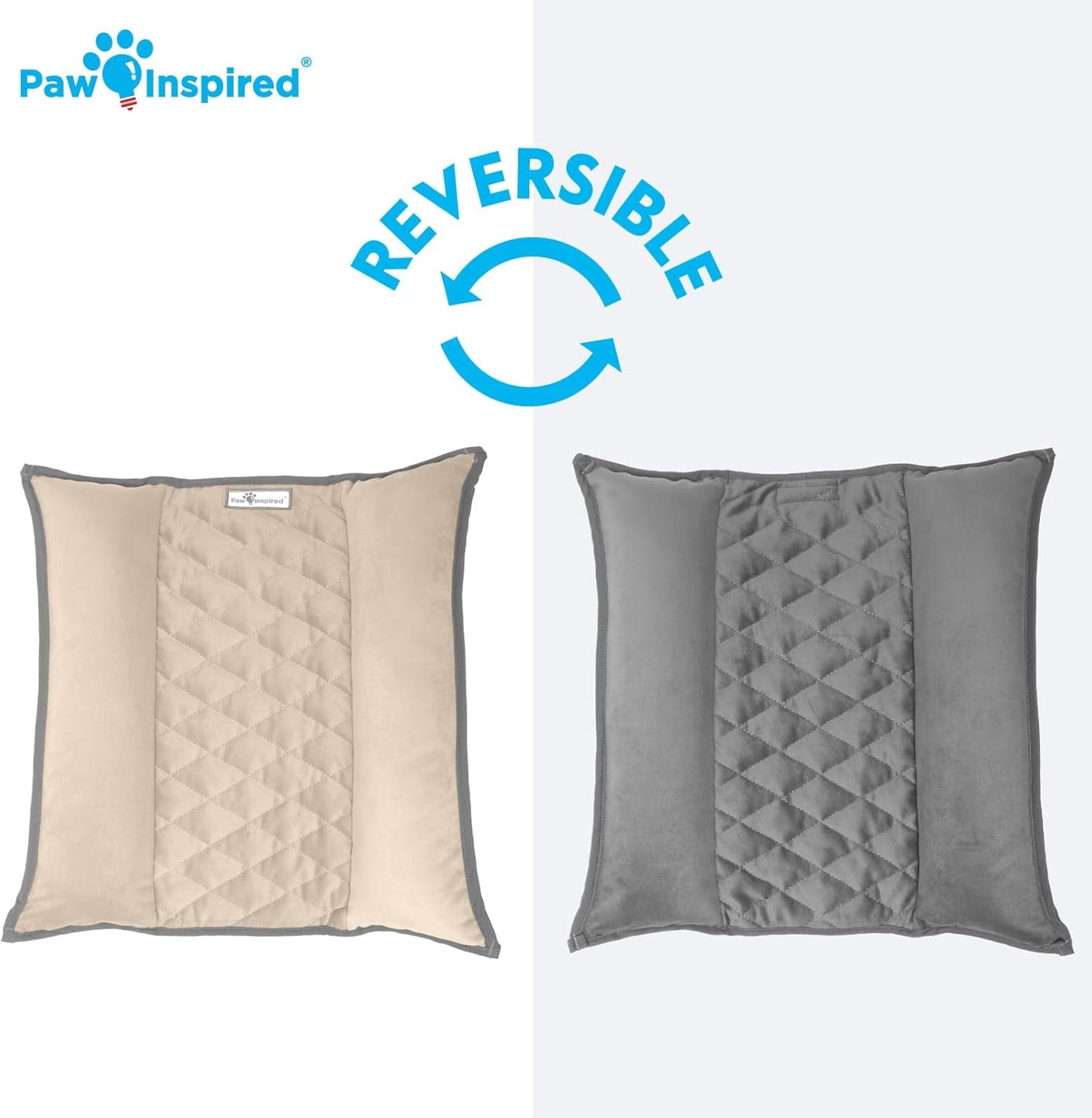 Paw Inspired Snuggle Bunny Bolster Bed for Rabbits, Cats, Dogs and Other Small Pets, Reversible Fleece Flop Bedding with Padded Sides (Gray/Beige)