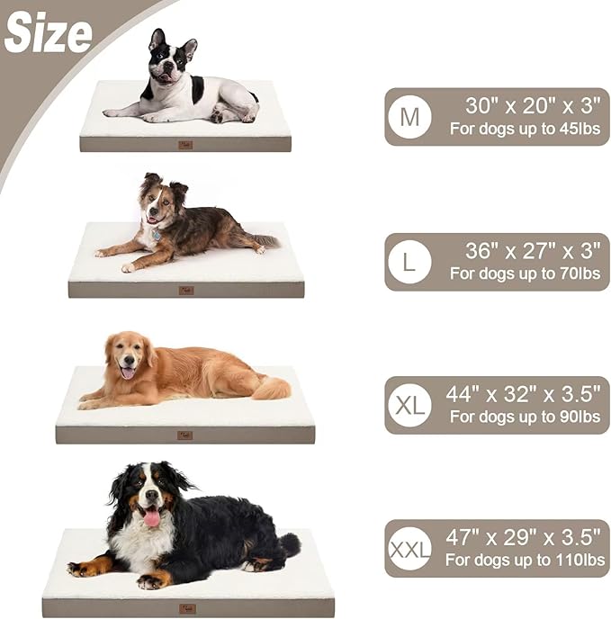 Orthopedic Dog Bed for Large Dogs, Washable Dog Bed for Large Sized with Egg Crate Foam Pet Mat, Removable Oxford Cover, Khaki White