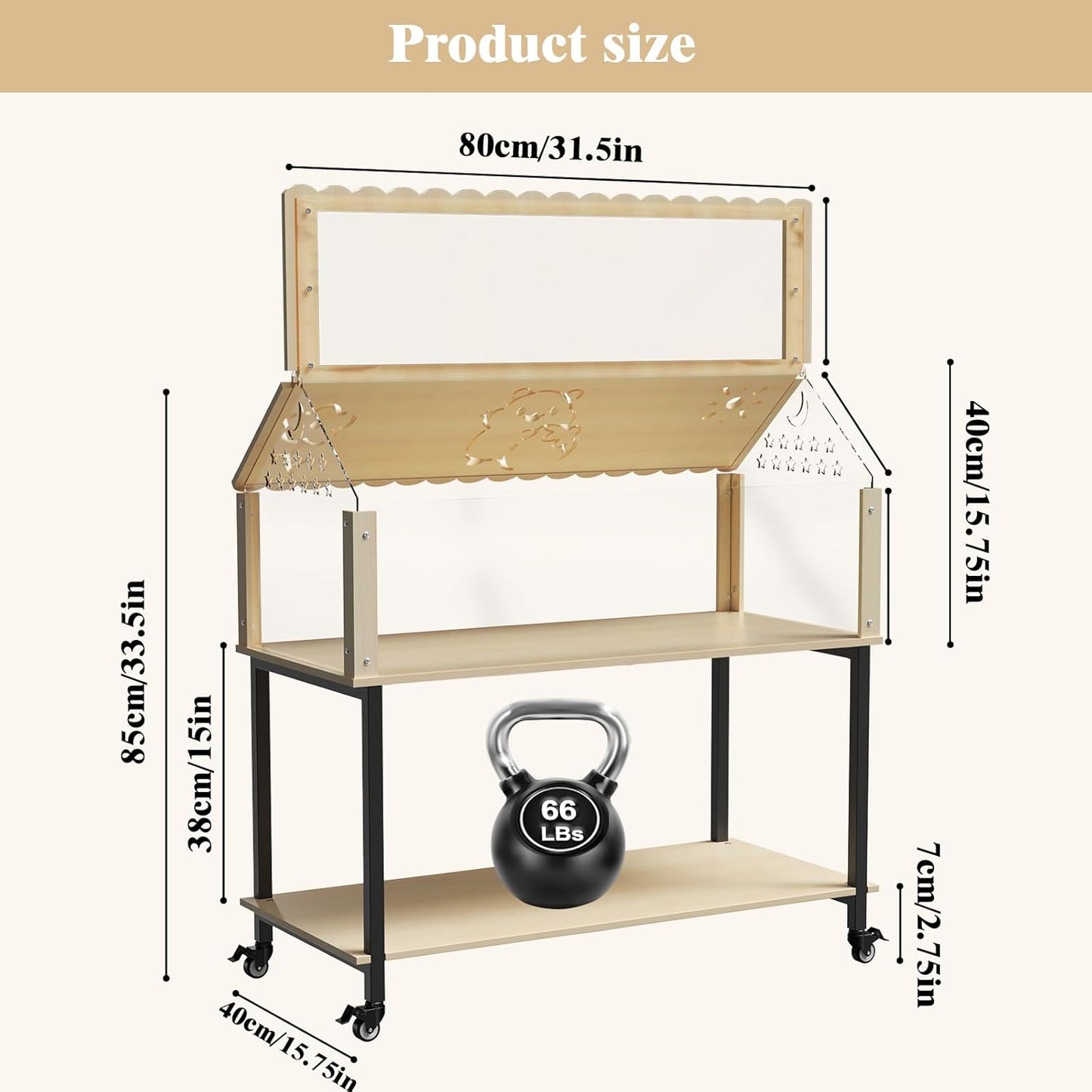 31inch Hamster cage Wooden with Acrylic, Dwarf Hamster cage, Small Animal Habitat with Openable Top, Mouse cage for Guinea Pigs, Chinchillas, Gerbil, Syrian Hamster (31inch with Storage Shelf)