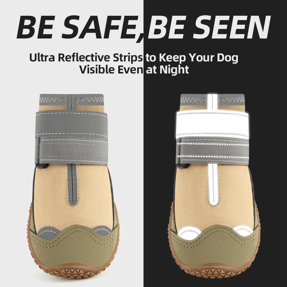 Dog Shoes for Large Dogs, Medium Dog Boots & Paw Protectors for Hardwood Floors, Outdoor Dog Booties for Hot Pavement Winter Snow Hiking, Waterproof Dog Shoes with Reflective Strips Size 5