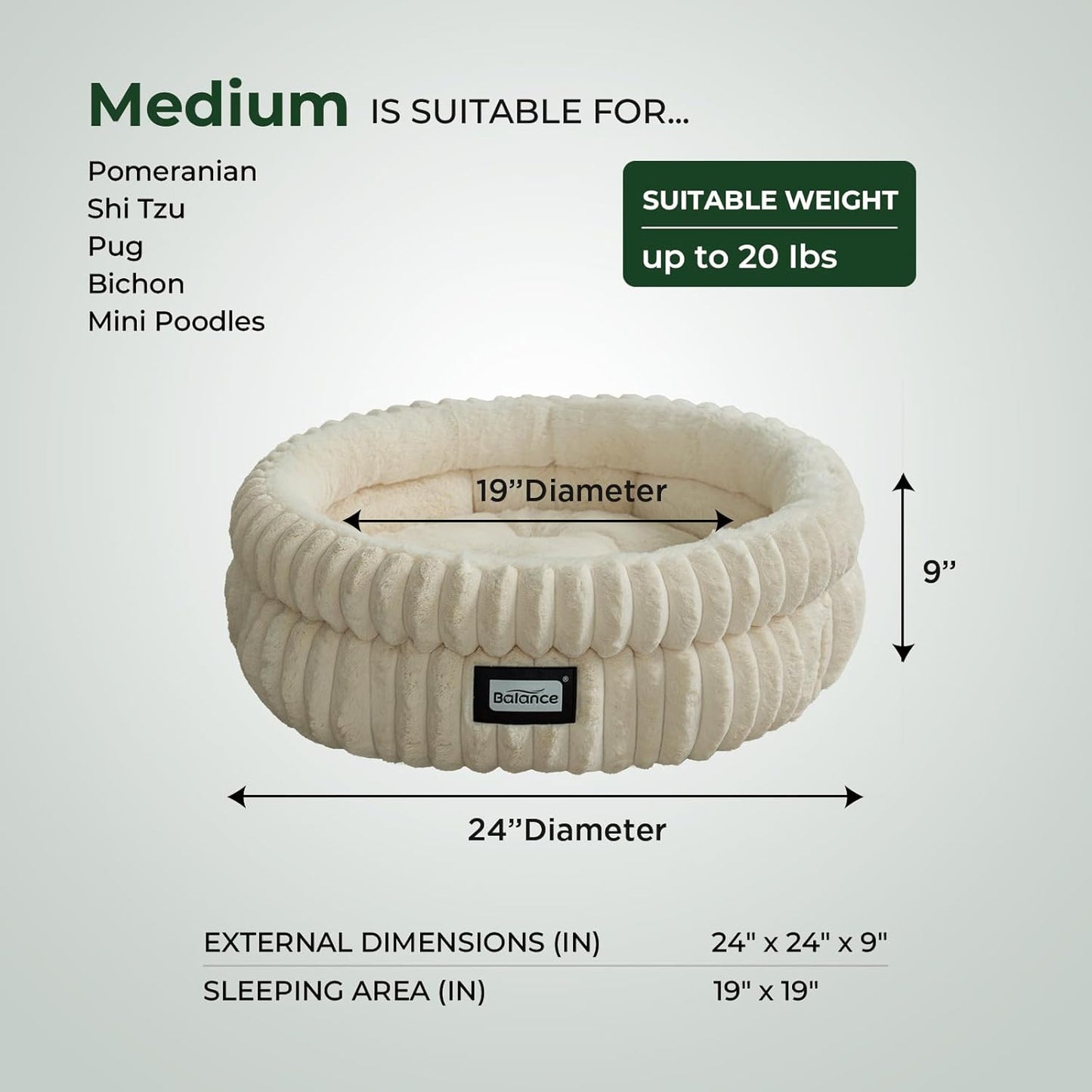 BALANCE Cat Bed Kitten Bed, Washable Round Cat Beds for Indoor Cats,Super Soft Plush Faux Fur Pet Bed for Puppy and Kitten with Anti-Slip Bottom