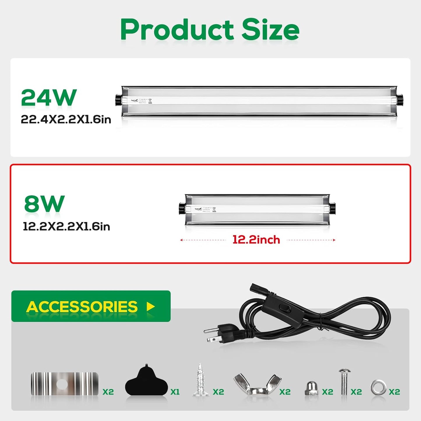 T5 Reptile Light Fixture Combo Kit 8W Light Fixture Reptile Terrarium Hood 10.0 UVB Light Bulb Fluorescent Tube Ideal for Tropical and Deserts Such as Bearded Dragon Lizards and Tortoises
