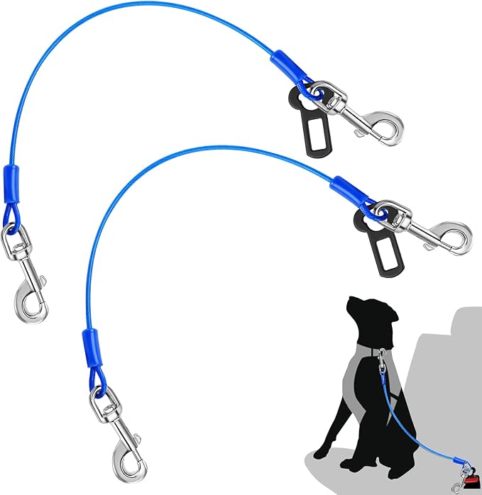 Petbobi Dog Seat Belt for Car - 2 Pack Chew Proof Durable Dog Seatbelt Tether for Small Medium Large Pets - Metal Vehicle Harness Restraint with Double Clips and Latch - Car Leash for Safety Travel