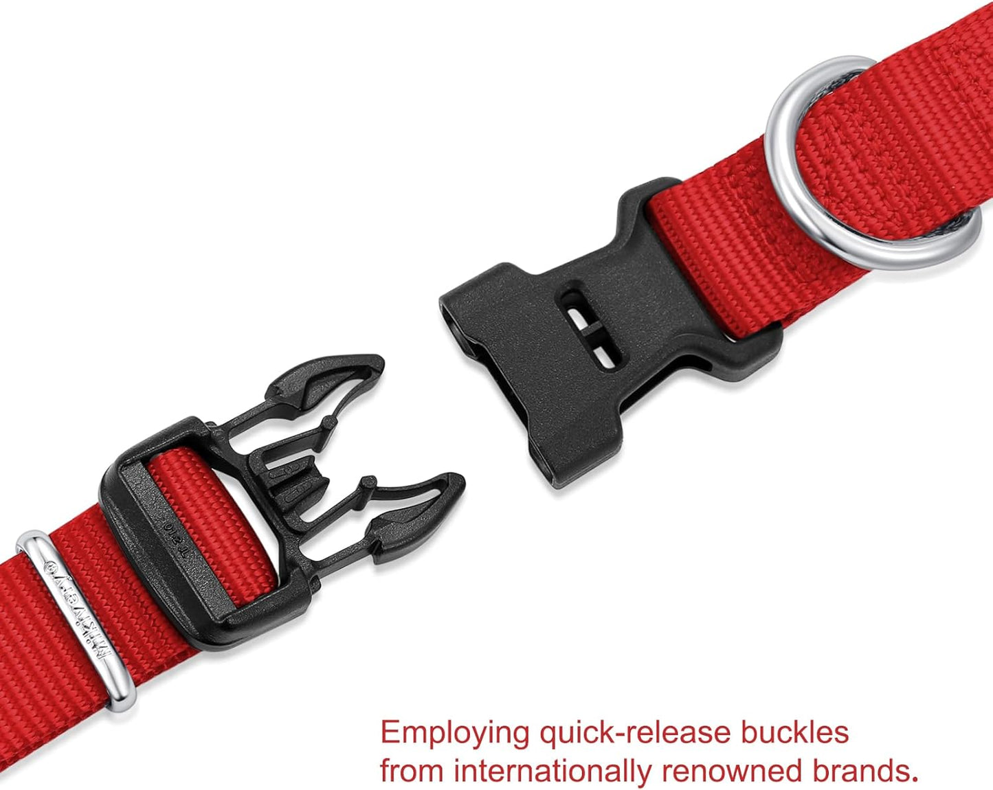 Mikivery Nylon Dog Collar with Quick Release Buckle Soft Adjustable Sturdy for Small Medium Large Dogs Red,M