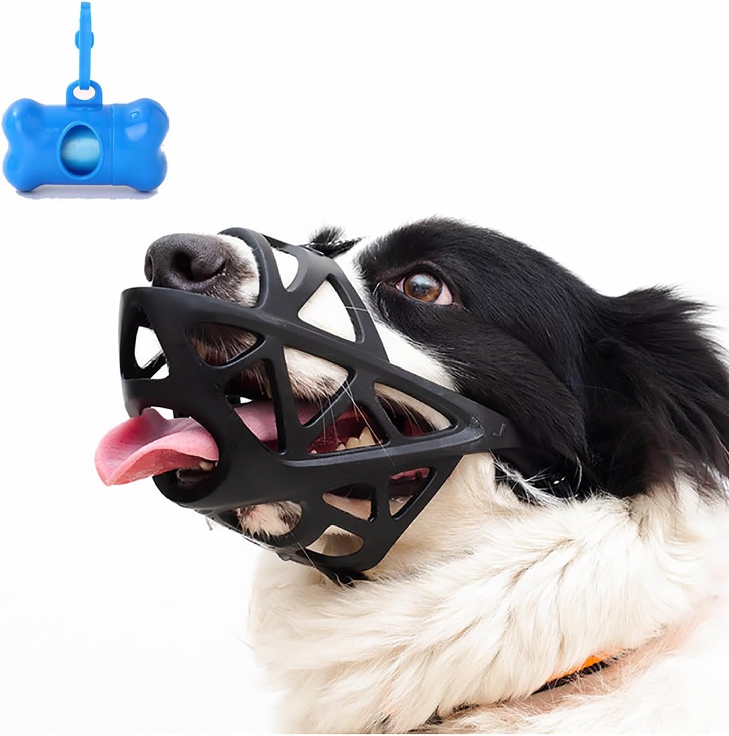 Dog Muzzle, Breathable Basket and Soft Cage Black Dog Mouth Cover,Anti-Biting, Barking and Chewing for Small Medium Large Dogs, 1 Pack Poop Bags for Dogs (XL)