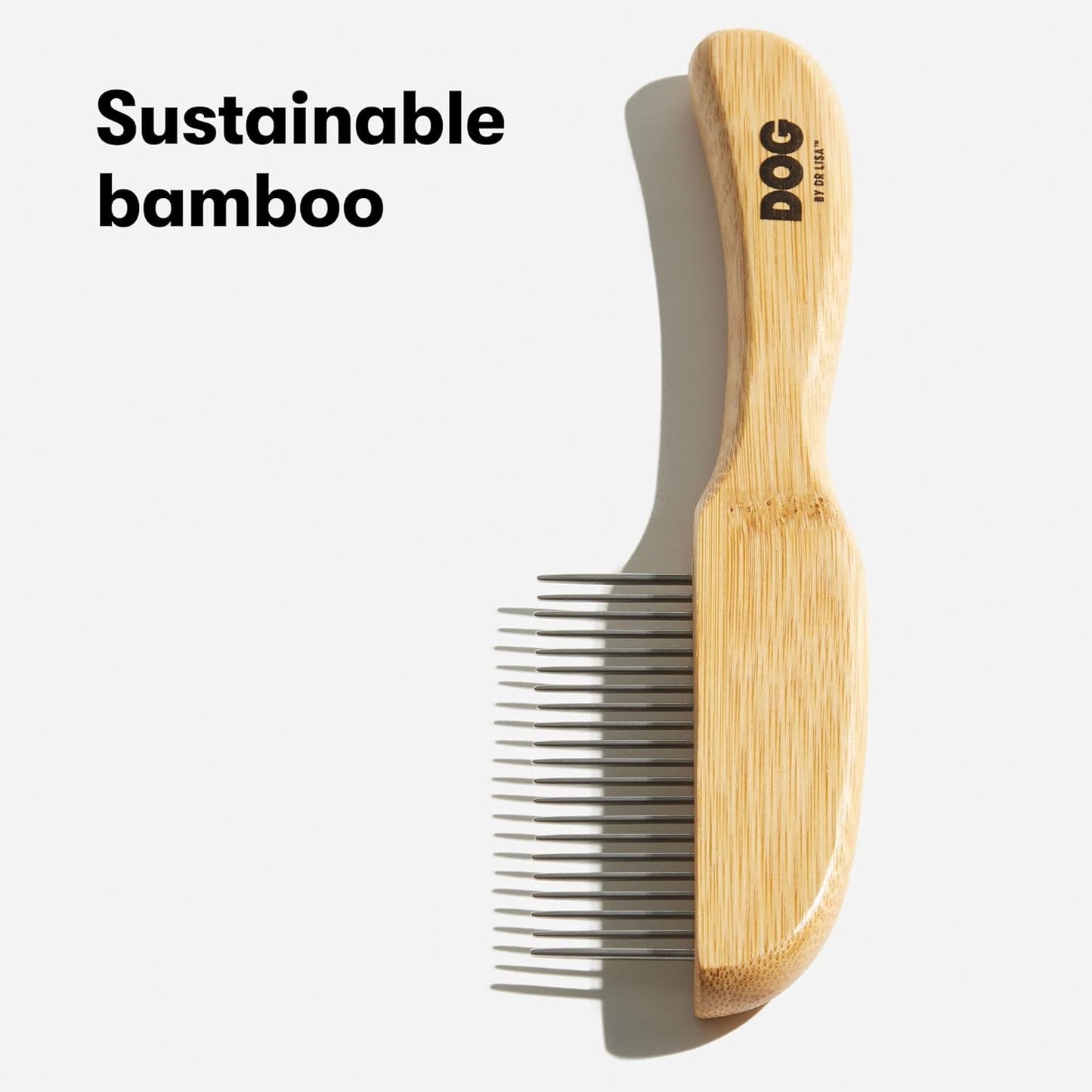 DOG by Dr Lisa - Comb - Detangling Dog Comb - Dematting Grooming Tool - Metal Combs Teeth Removes Knots and Tangles - Stimulate Blood Flow and Increase Natural Coat Oils - Made From Sustainable Bamboo