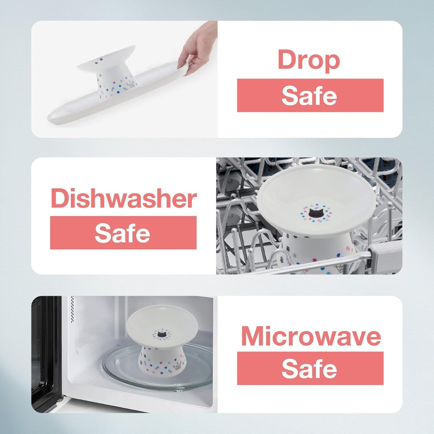 Necoichi Raised Cat Food Bowl – Ceramic Elevated Cat Bowl for Whisker & Neck Fatigue, Dishwasher Microwave Safe – Non-Slip & Anti Vomiting Ergonomic Design (Colorful Dots, Extra Wide)