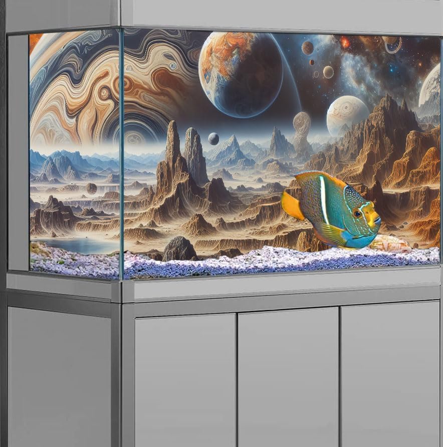 48X18IN Cosmic Spaceterrarium Background, Cool Parallel Space Themed Aquarium Reptile Habitat Background, Aquarium Background with 10EVA Double-Sided Tape