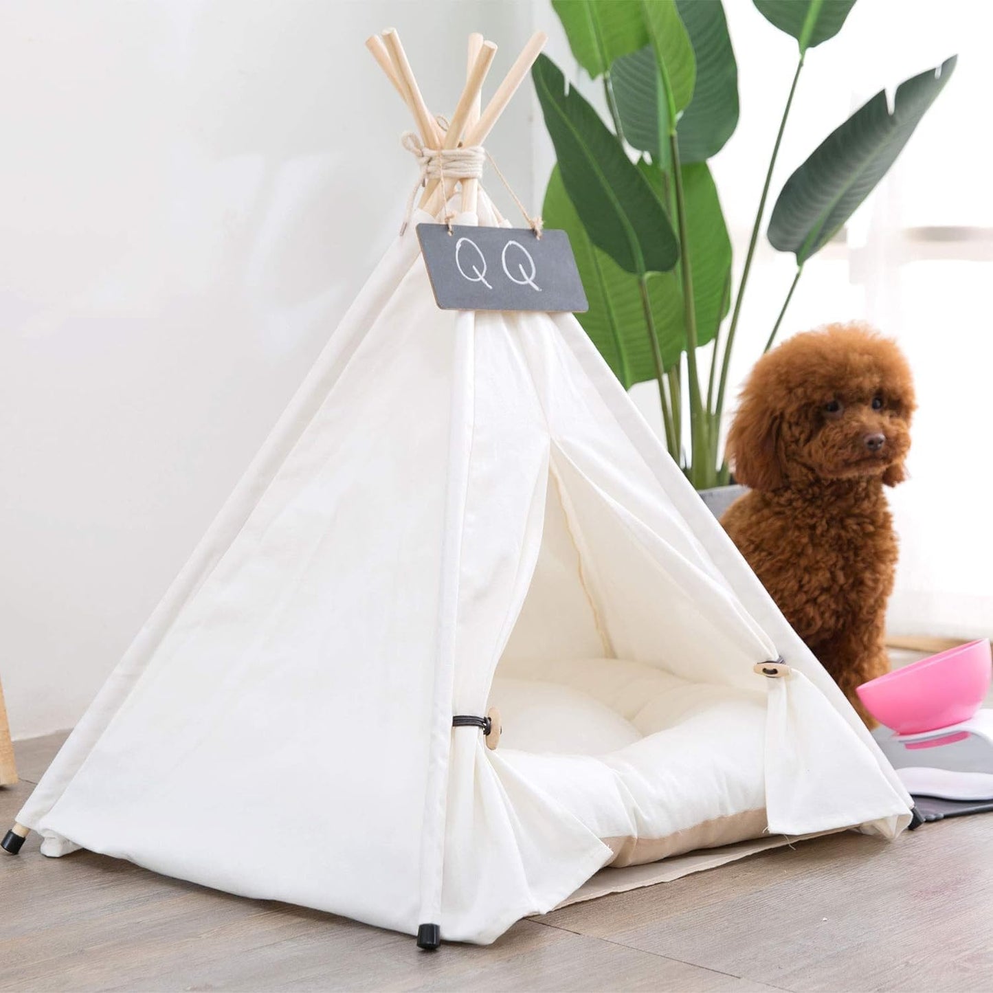 Pet Teepee Dog & Puppy Cat Tents Tipi Bed Portable Houses with Thick Cushion for Pets Up to 20lbs