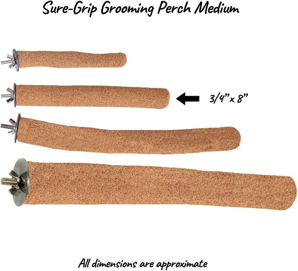 Super Bird Creations SB1152 Sure-Grip Grooming Perch for Small/Medium Birds - Enriches Beak and Foot Health - Ideal for Cockatiels, Parrots, Parakeets, Conures, Quakers - 3/4" Diam x 8" (Medium)