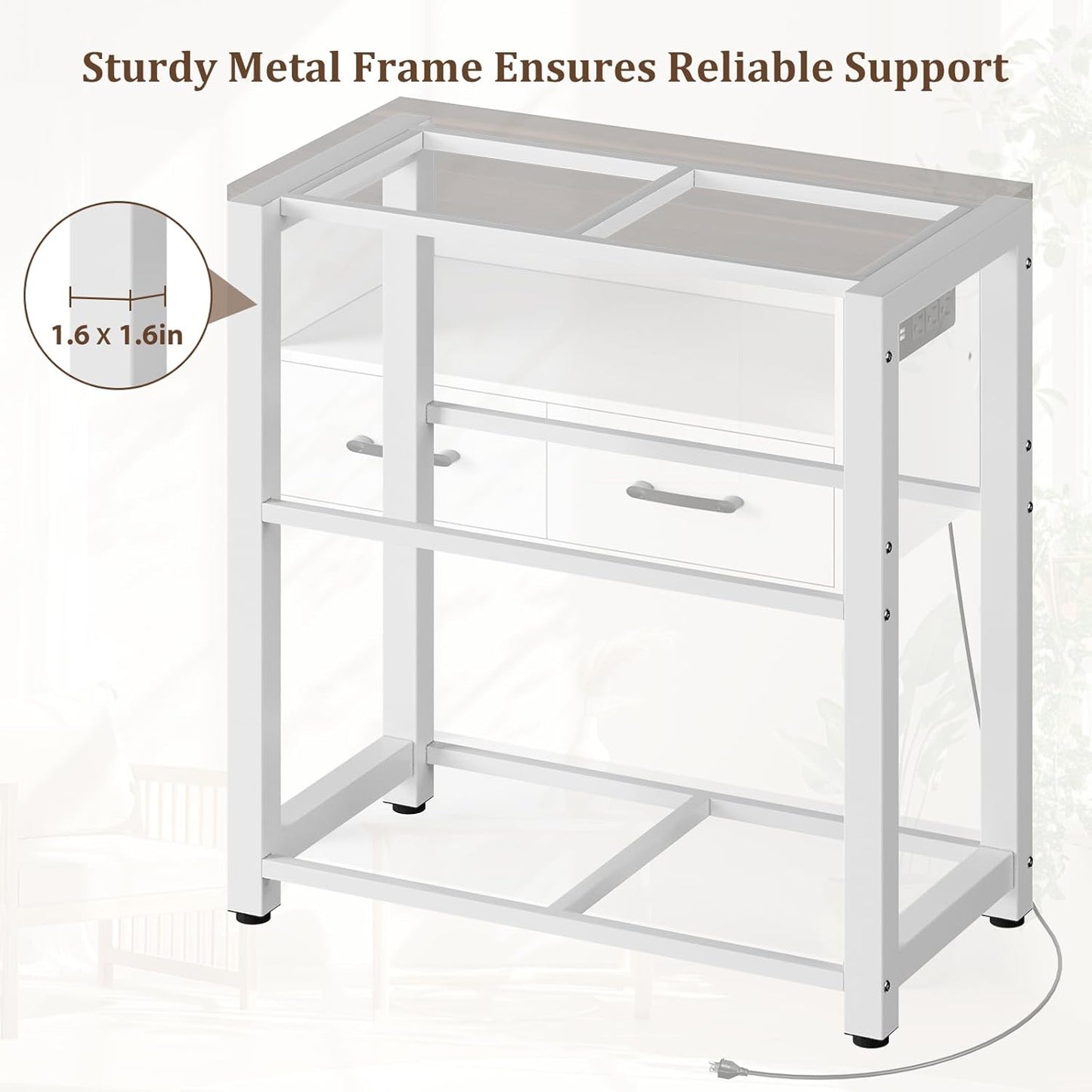 20-29 Gallon Aquarium Stand with Stable Metal Frame & Power Outlet, Heavy-Duty Fish Tank Stand with Waterproof Mat, 550LBS Capacity Storage Cabinet, White+Brown