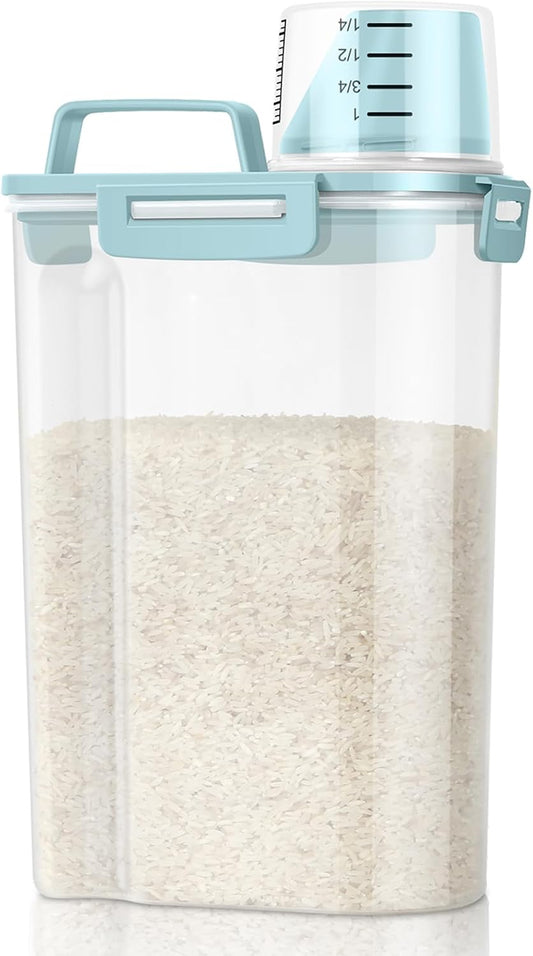 TBMax Rice Storage Container - 5 Lbs Flour Container Cereal Dispenser with Measuring Cup, Airtight Dry Food Container Bin for Kitchen Pantry Storage Organization