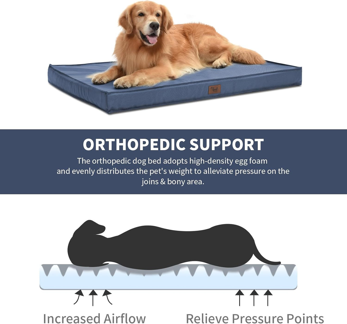 Outdoor Waterproof XL Dog Bed, Dog Bed for Large Dogs, Orthopedic Egg Foam Pet Bed with Washable and Removable Oxford Cooling Cover, Navy