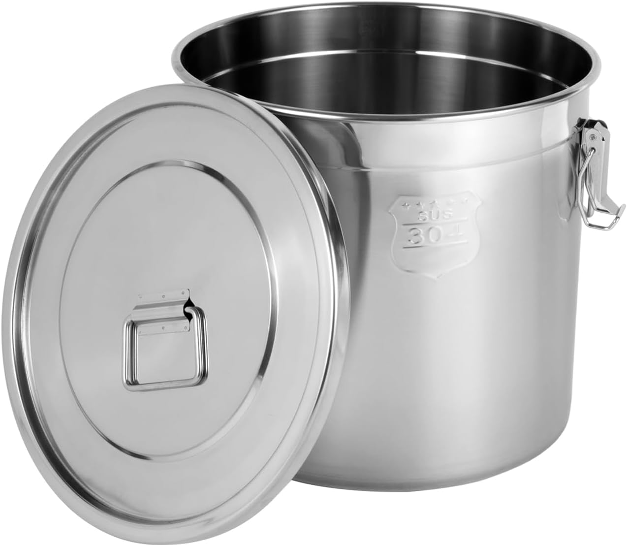 DYNAMI 5.5Gal 304 Stainless Steel Airtight Container with Lid and Locking Clamp,17-38Lbs Metal Bucket Large Stainless Steel Canisters for Kitchen,Dog Food/Bird Seed/Coffee Storage Container(21L)
