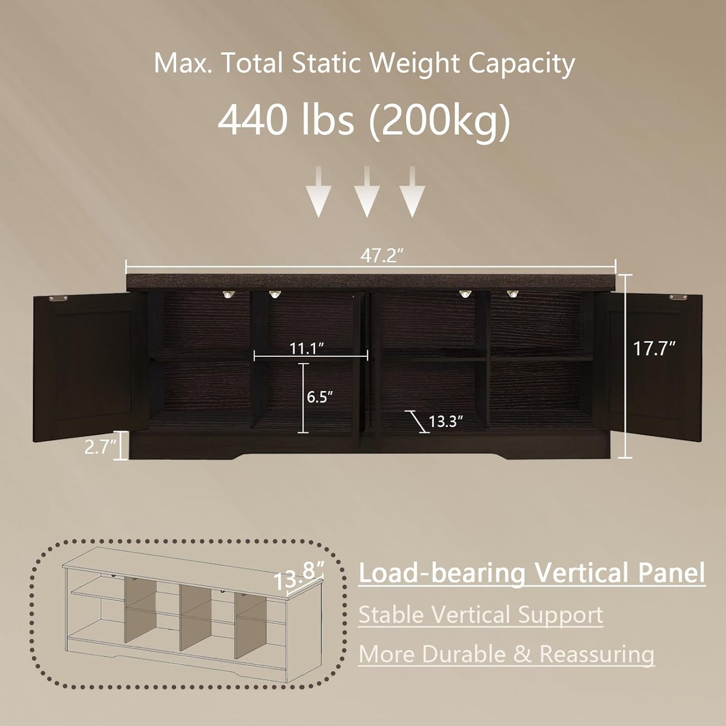 DINZI LVJ Shoe Bench, Entryway Storage Bench with Doors, Cushion, 2-Tier Shoe Rack with 8-Cubby, 47.2”L x 13.8”W Shoe Organizer Cabinet, Adjustable Shelf, Living Room, Bedroom, Espresso