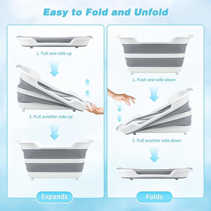 FHTONGE 7.13 Gal/27L Raised Collapsible Dog Bathtub with Drain Hair Catcher, Multifunctional Pet Washtub for Small to M Dog, Portable Puppy Tub Cat Shower Basin Laundry Basket Storage Organize Bucket