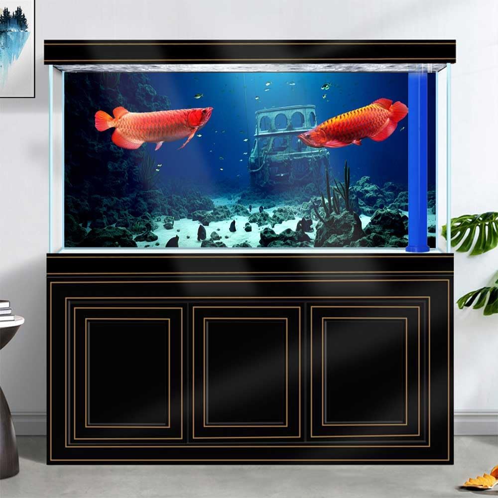 24X12IN Natural Underwater Aquarium Background, Pictures 3D Fish Reef Fish Tank Decoration Background, with 8 EVA Double-Sided Tape