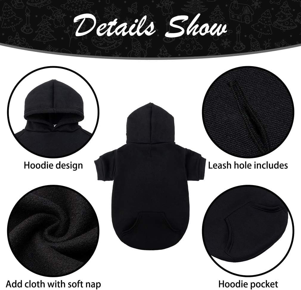 KOOLTAIL Basic Dog Hoodie - Soft and Warm Dog Hoodie Sweater with Leash Hole and Pocket, Dog Winter Coat, Cold Weather Clothes Sweatshirt for Small Medium Large Dogs Puppy Cat Boys Girls Black M
