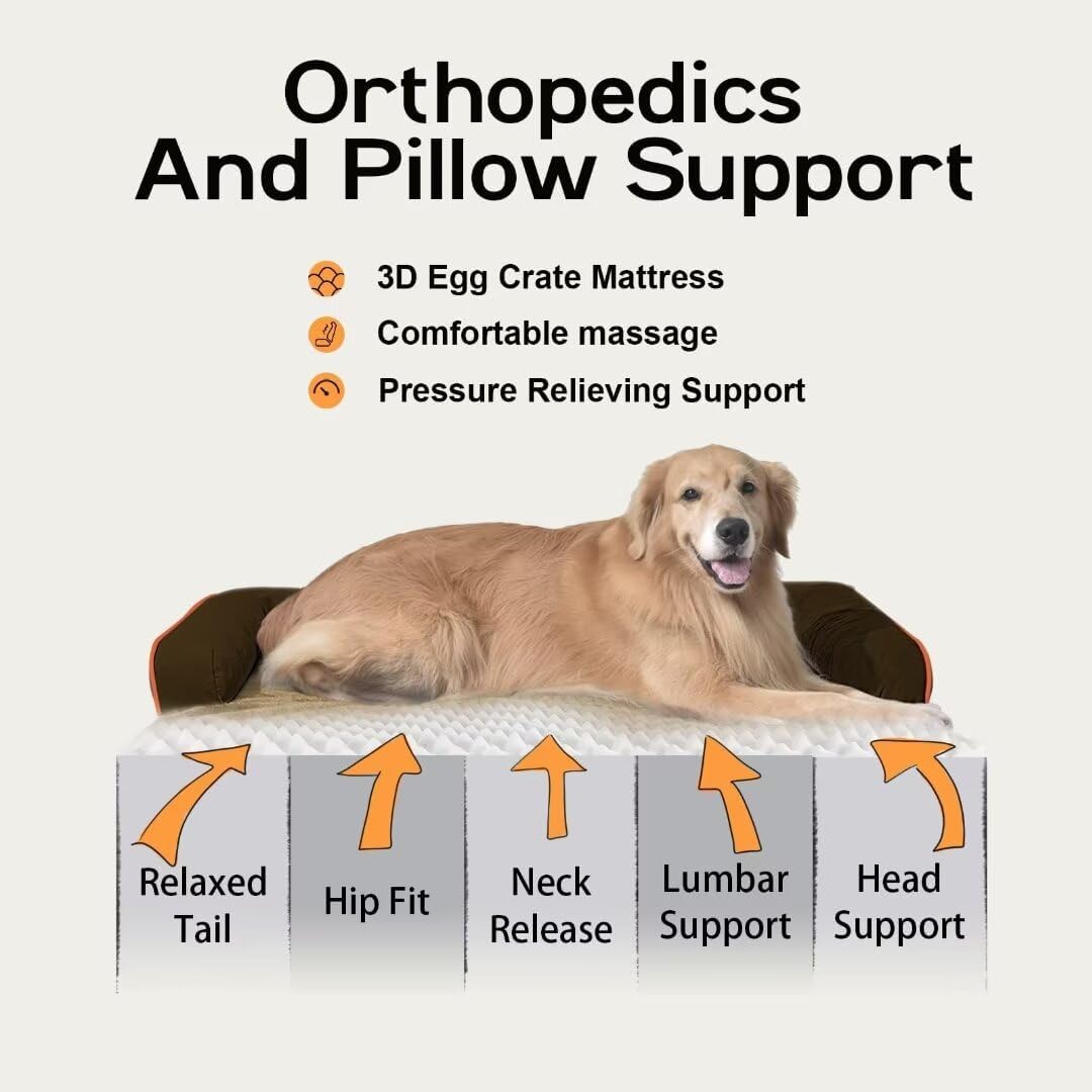 Orthopedic Large Dog Bed Washable: Brown Gaint Size Dog Beds with Removable Washable Cover, XXXL Large Orthopedic Dog Beds for Big Pet Dogs