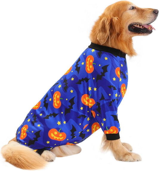 HDE Dog Pajamas One Piece Jumpsuit Lightweight Dog PJs Shirt for M-3XL Dogs Starry Pumpkins - L
